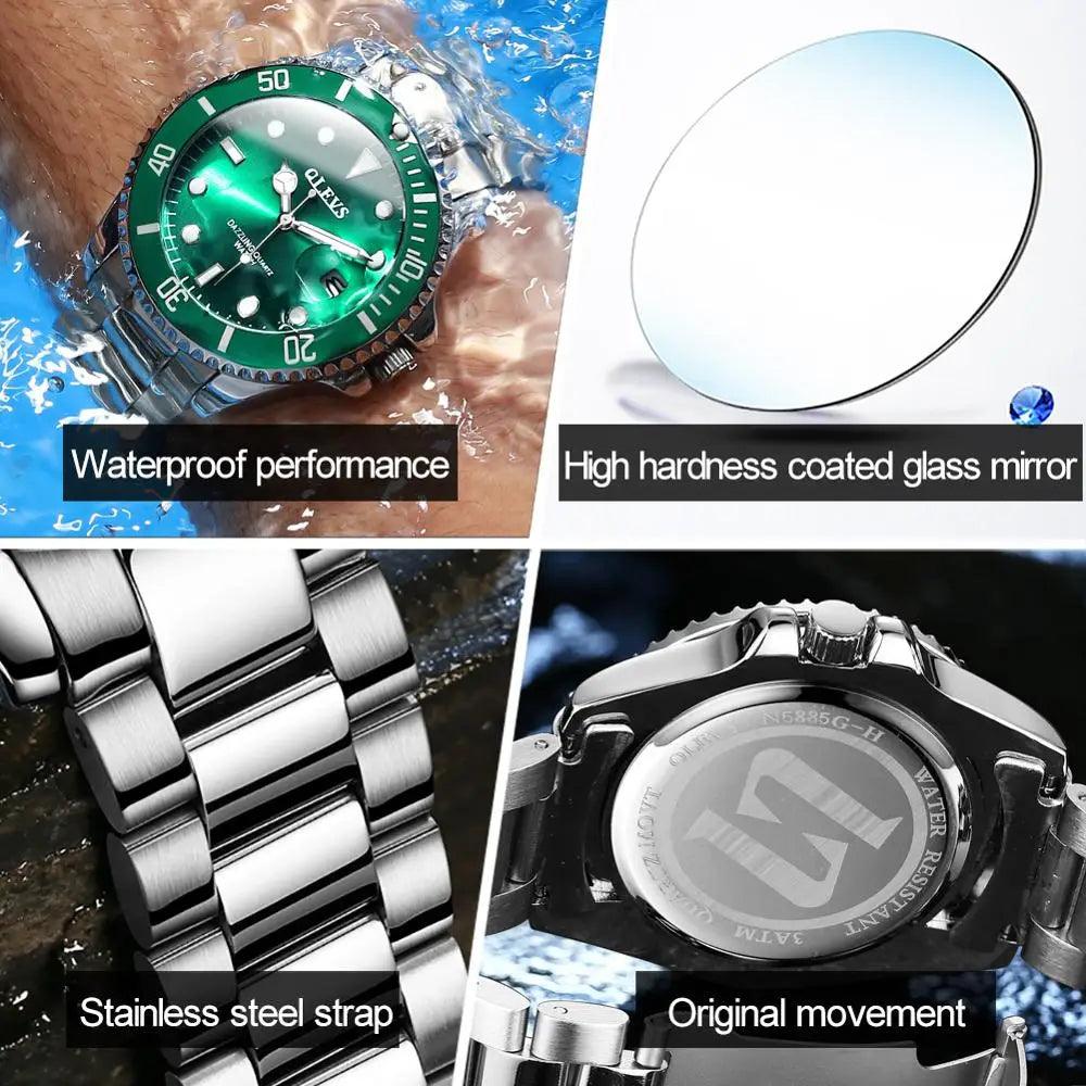 OLEVS Mens Watches Top Brand Luxury Fashion Waterproof Luminous Hand Green Dial Quartz Sports Wristwatch Gifts for Men Carauana Store