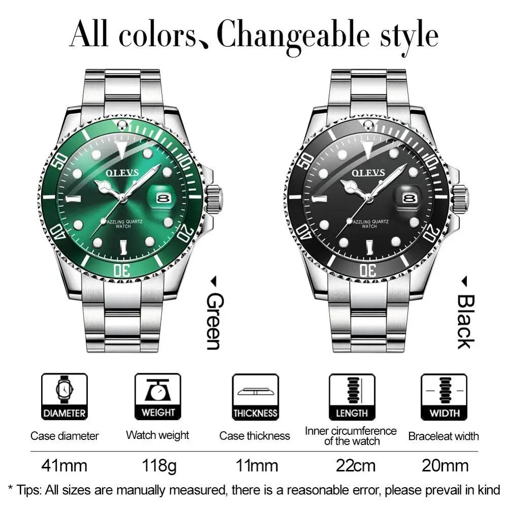 OLEVS Mens Watches Top Brand Luxury Fashion Waterproof Luminous Hand Green Dial Quartz Sports Wristwatch Gifts for Men Carauana Store