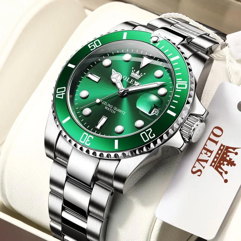 OLEVS Mens Watches Top Brand Luxury Fashion Waterproof Luminous Hand Green Dial Quartz Sports Wristwatch Gifts for Men Carauana Store