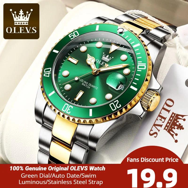 OLEVS Mens Watches Top Brand Luxury Fashion Waterproof Luminous Hand Green Dial Quartz Sports Wristwatch Gifts for Men Carauana Store