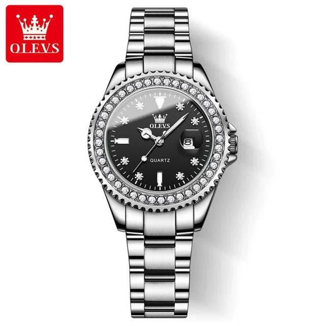 OLEVS Original Diamond Dial Quartz Watch for Women Fashion Elegant Ladies Watches Stainless Steel Waterproof Women's Wristwatch Carauana Store