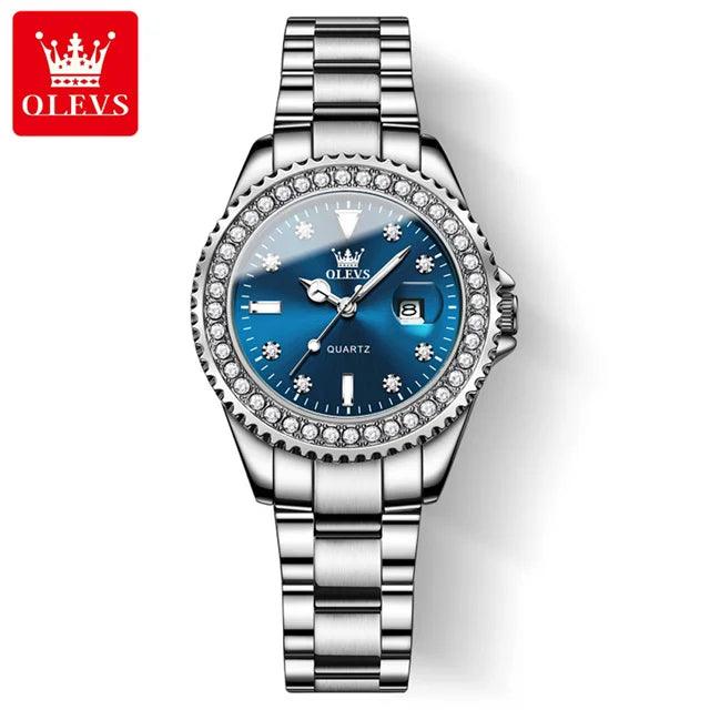 OLEVS Original Diamond Dial Quartz Watch for Women Fashion Elegant Ladies Watches Stainless Steel Waterproof Women's Wristwatch Carauana Store