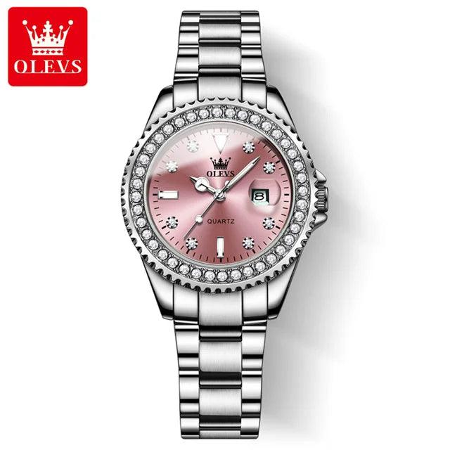 OLEVS Original Diamond Dial Quartz Watch for Women Fashion Elegant Ladies Watches Stainless Steel Waterproof Women's Wristwatch Carauana Store