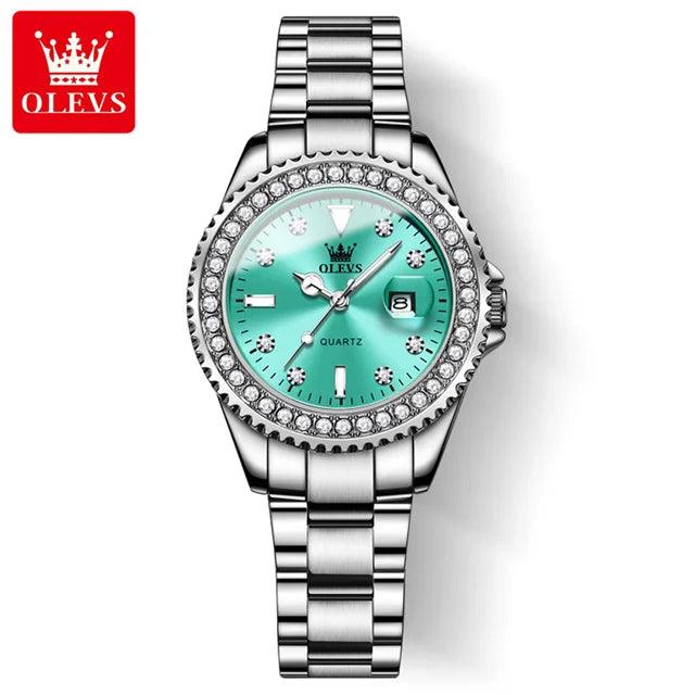 OLEVS Original Diamond Dial Quartz Watch for Women Fashion Elegant Ladies Watches Stainless Steel Waterproof Women's Wristwatch Carauana Store