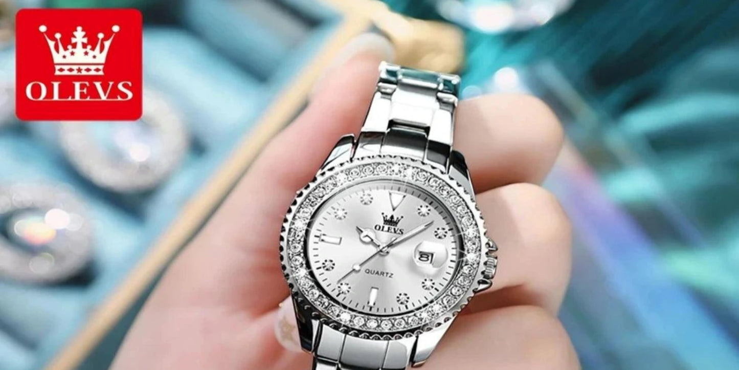 OLEVS Original Diamond Dial Quartz Watch for Women Fashion Elegant Ladies Watches Stainless Steel Waterproof Women's Wristwatch Carauana Store
