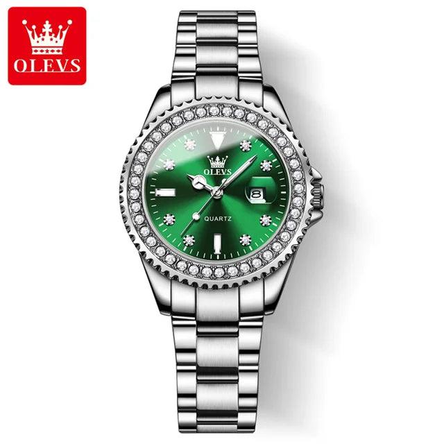 OLEVS Original Diamond Dial Quartz Watch for Women Fashion Elegant Ladies Watches Stainless Steel Waterproof Women's Wristwatch Carauana Store