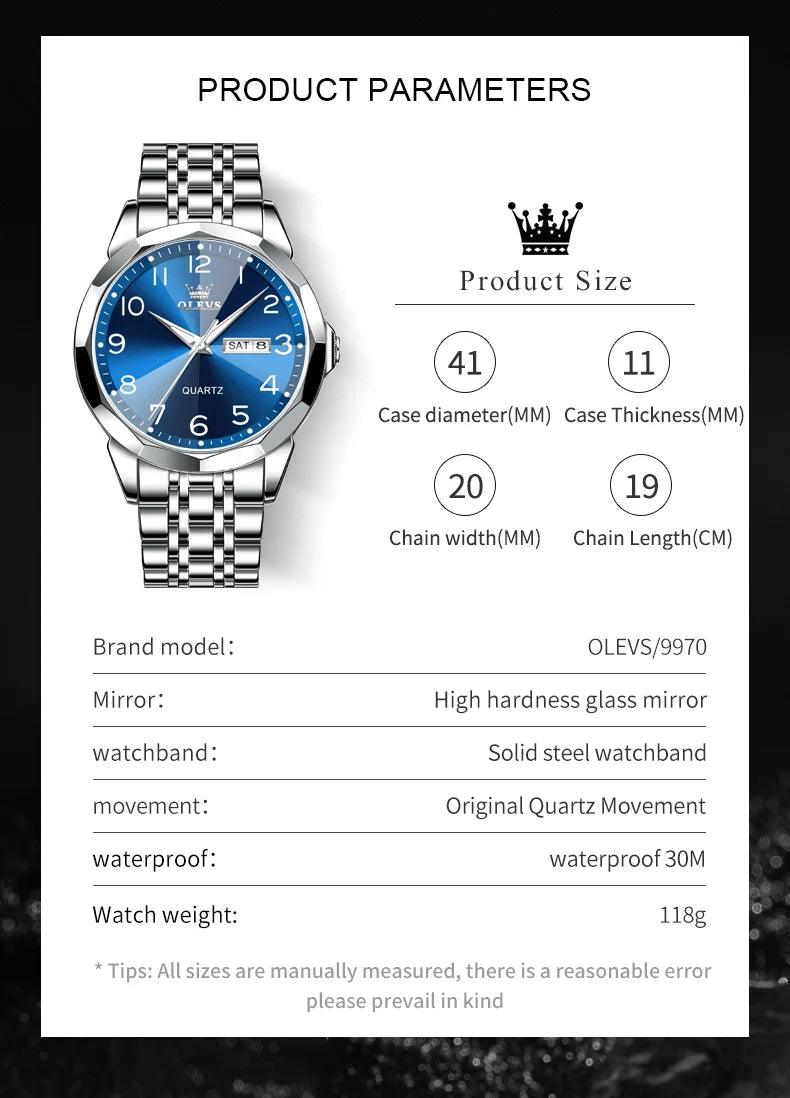 OLEVS Stainless Steel Quartz Watch | Fashionably Functional with Luminous Display and Water Resistance Carauana Store