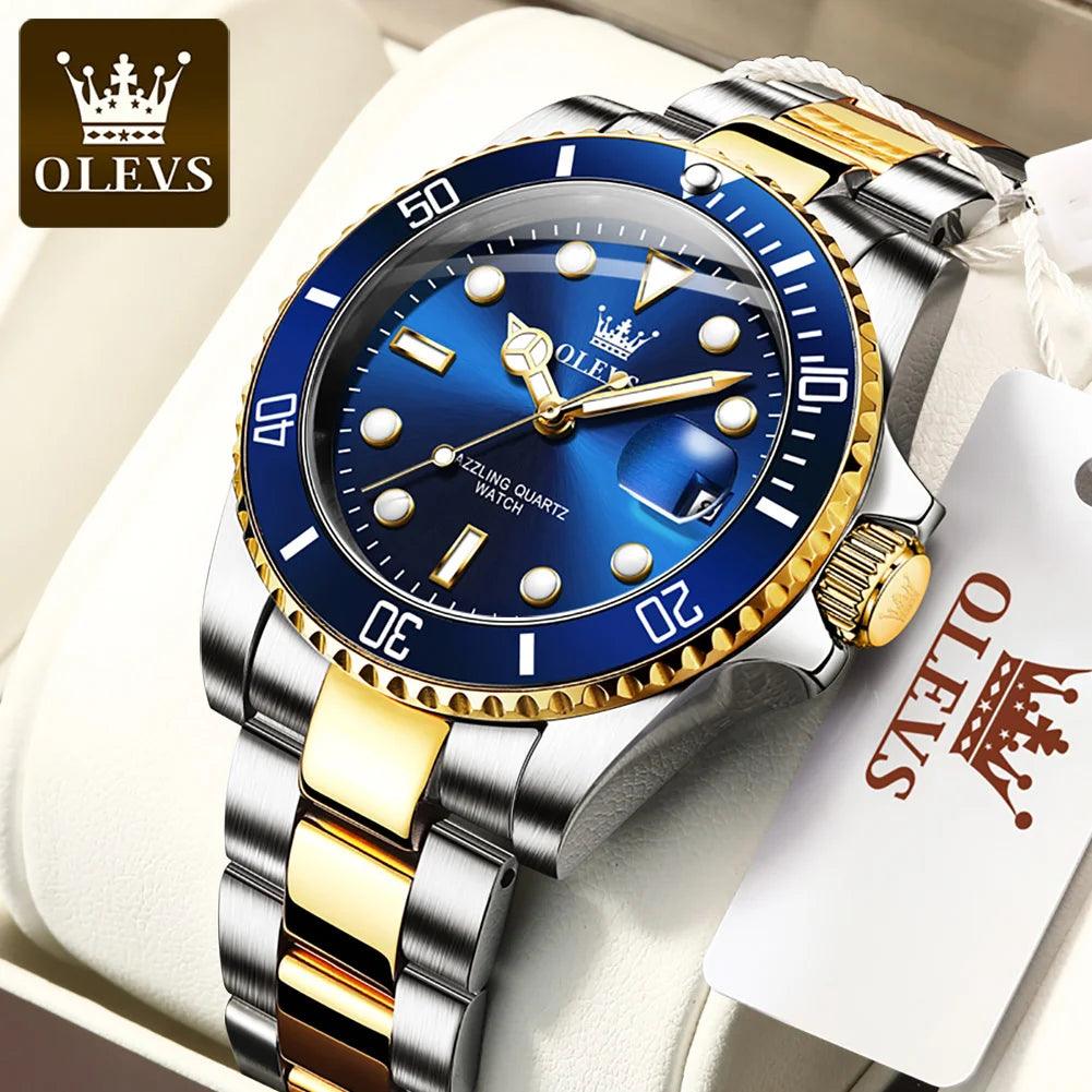 OLEVS Watches for Men with Date Luxury Big Face Waterproof Mens Wristwatch Analog Dress Two Tone Stainless Steel Man Watch Carauana Store