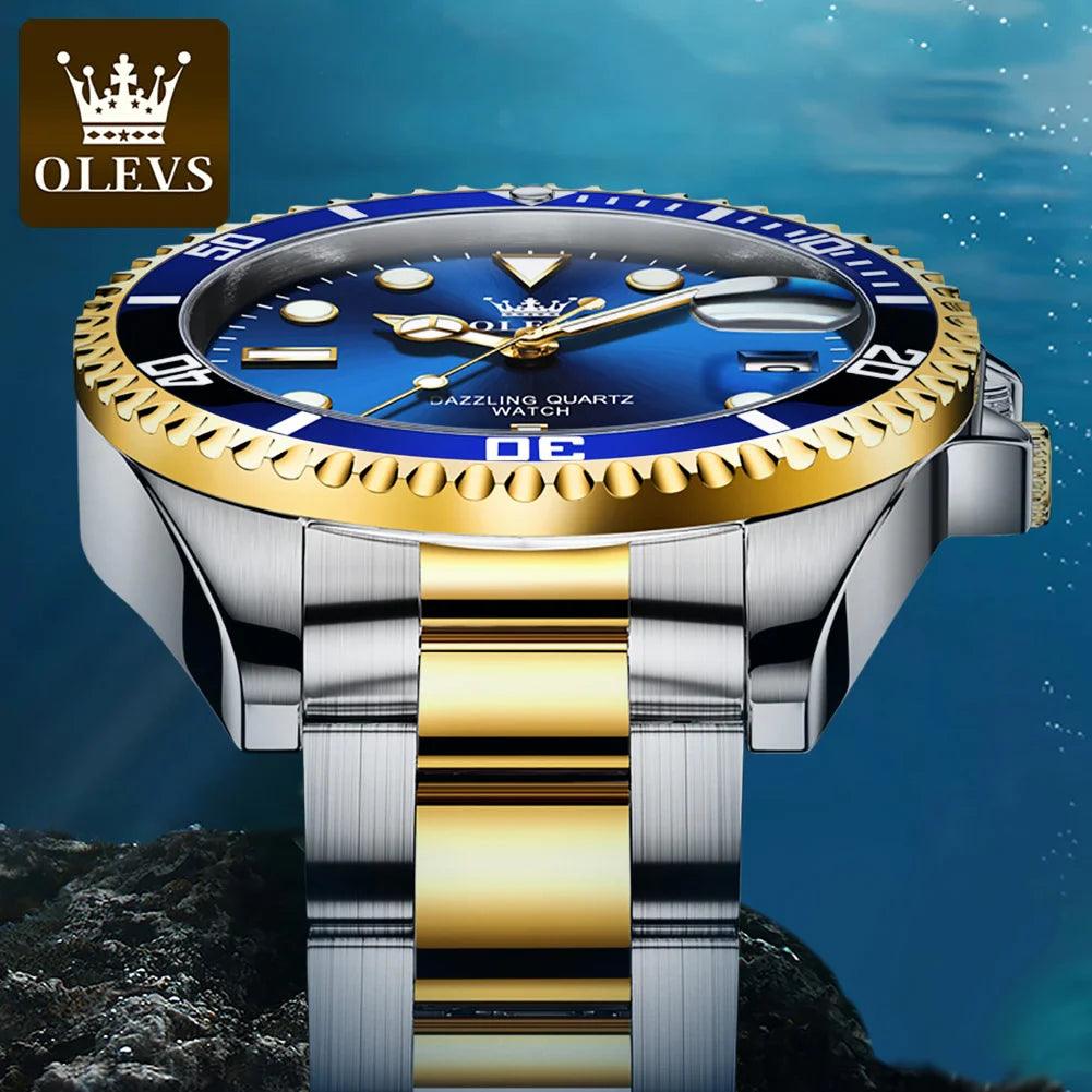 OLEVS Watches for Men with Date Luxury Big Face Waterproof Mens Wristwatch Analog Dress Two Tone Stainless Steel Man Watch Carauana Store
