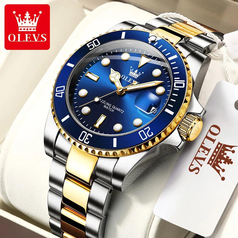 OLEVS Watches for Men with Date Luxury Big Face Waterproof Mens Wristwatch Analog Dress Two Tone Stainless Steel Man Watch Carauana Store