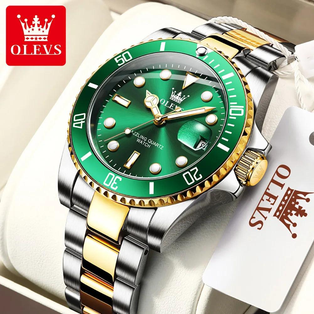 OLEVS Watches for Men with Date Luxury Big Face Waterproof Mens Wristwatch Analog Dress Two Tone Stainless Steel Man Watch Carauana Store