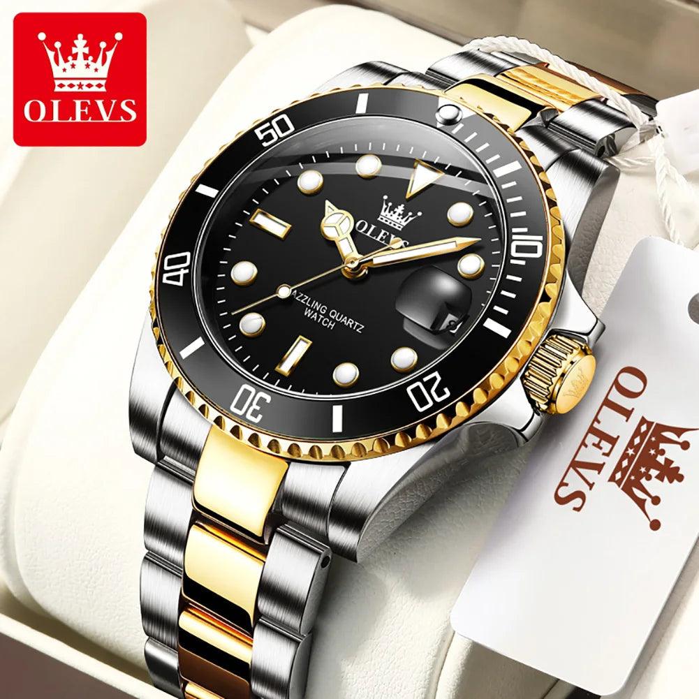 OLEVS Watches for Men with Date Luxury Big Face Waterproof Mens Wristwatch Analog Dress Two Tone Stainless Steel Man Watch Carauana Store