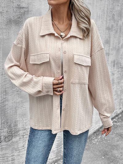 Pocketed Button Up Dropped Shoulder Jacket Carauana Store