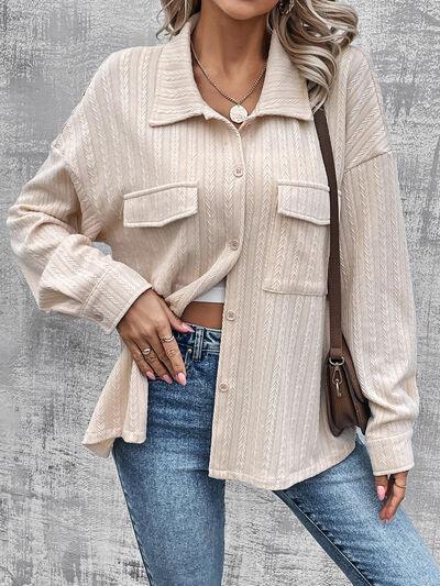 Pocketed Button Up Dropped Shoulder Jacket Carauana Store