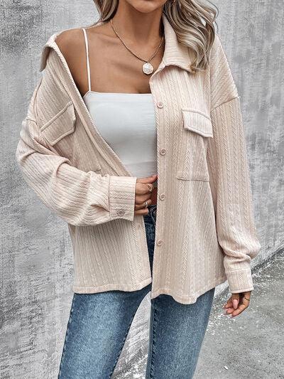 Pocketed Button Up Dropped Shoulder Jacket Carauana Store