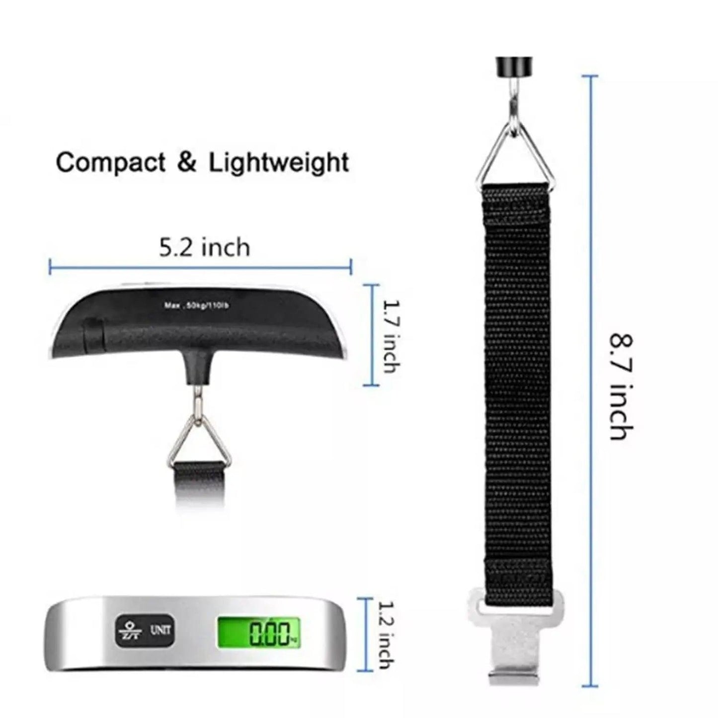 Portable Scale Digital LCD Display 110lb/50kg Electronic Luggage Hanging Suitcase Travel Weighs Baggage Bag Weight Balance Carauana Store
