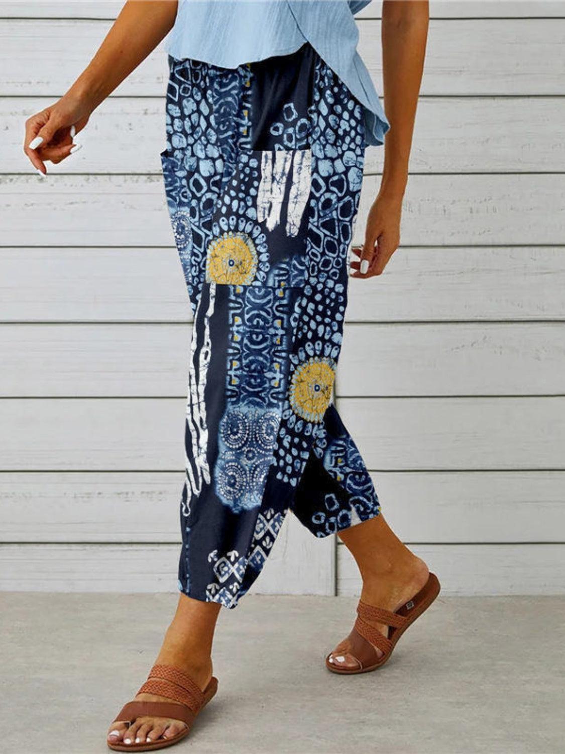 Printed Tied Cropped Pants Carauana Store