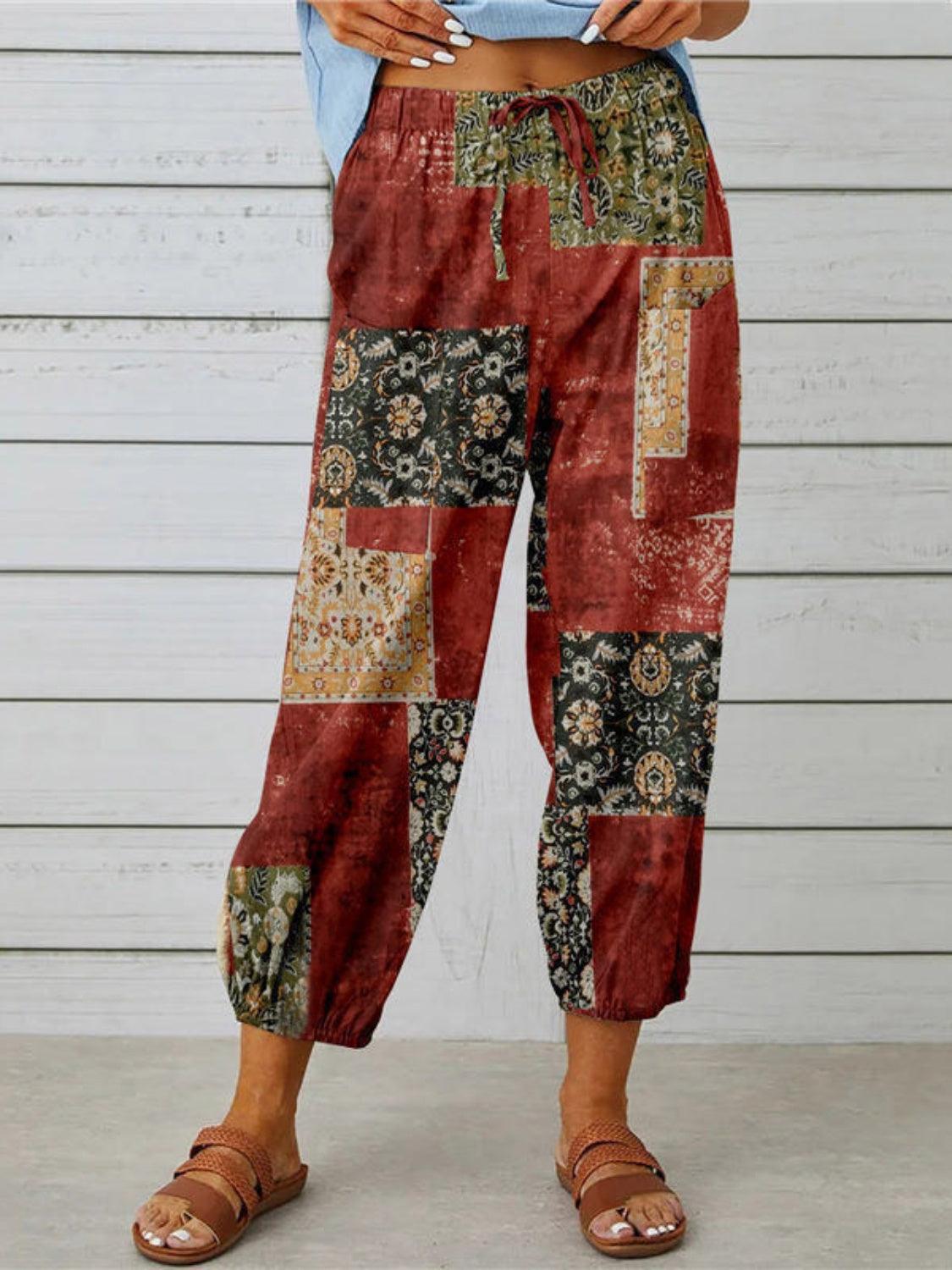Printed Tied Cropped Pants Carauana Store