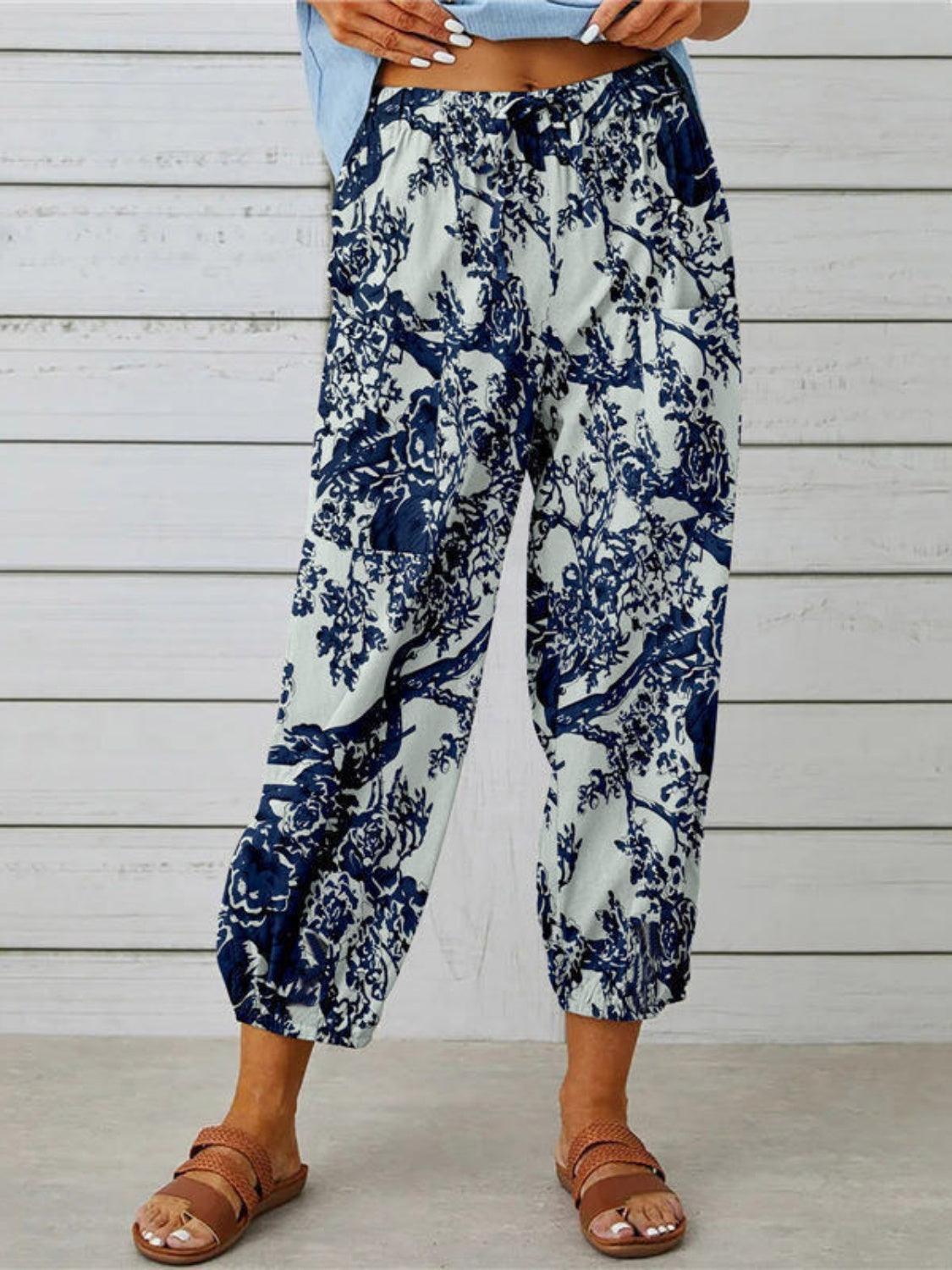 Printed Tied Cropped Pants Carauana Store