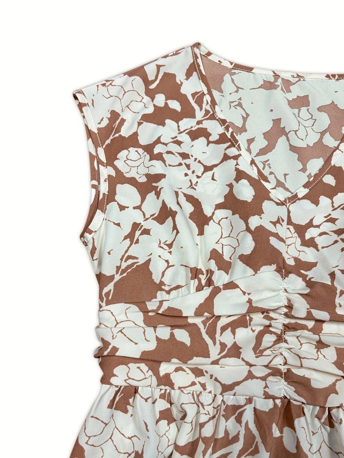 Printed V-Neck Cap Sleeve Midi Dress Carauana Store