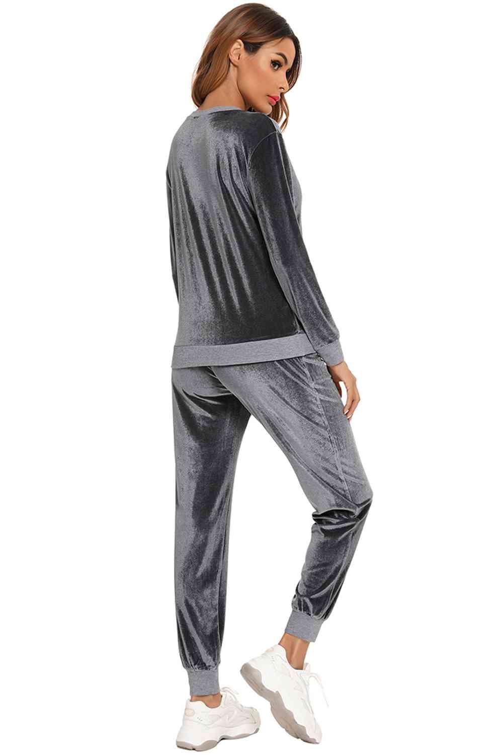 Round Neck Long Sleeve Loungewear Set with Pockets Carauana Store