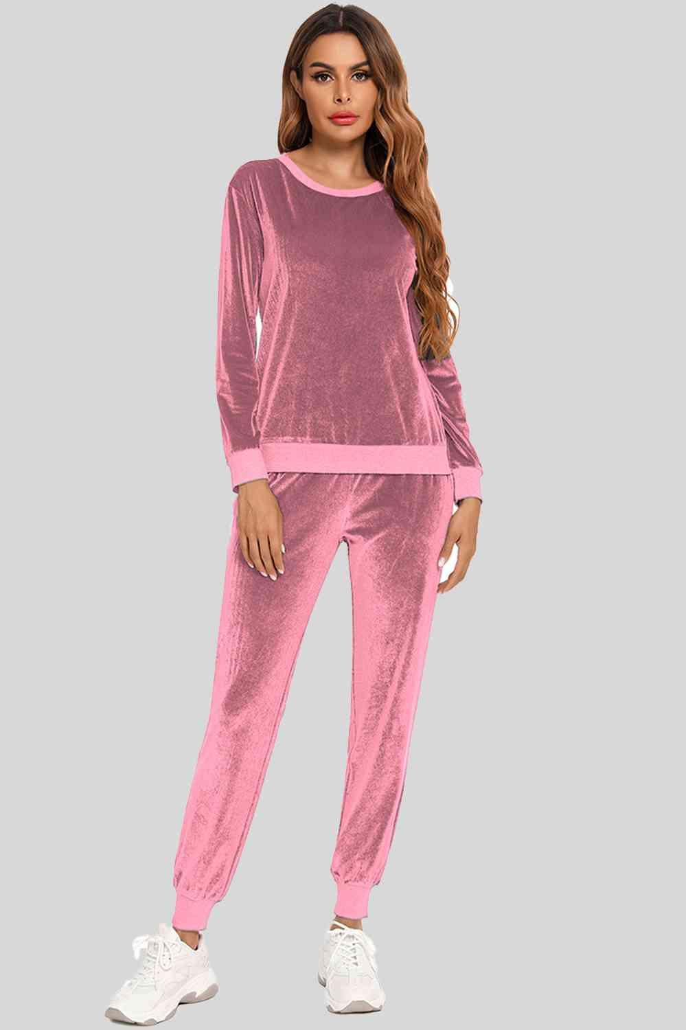 Round Neck Long Sleeve Loungewear Set with Pockets Carauana Store