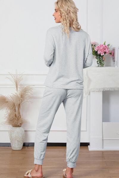 Round Neck Top and Drawstring Pants Lounge Set Carauana Store