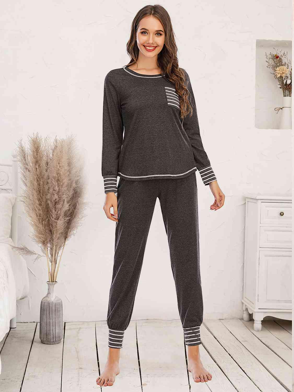 Round Neck Top and Pants Lounge Set Carauana Store
