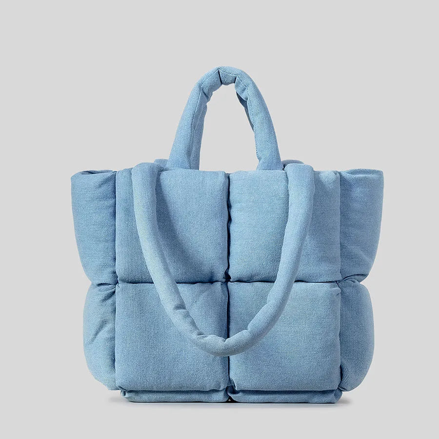Padded Denim Puffer Shoulder Tote Bag