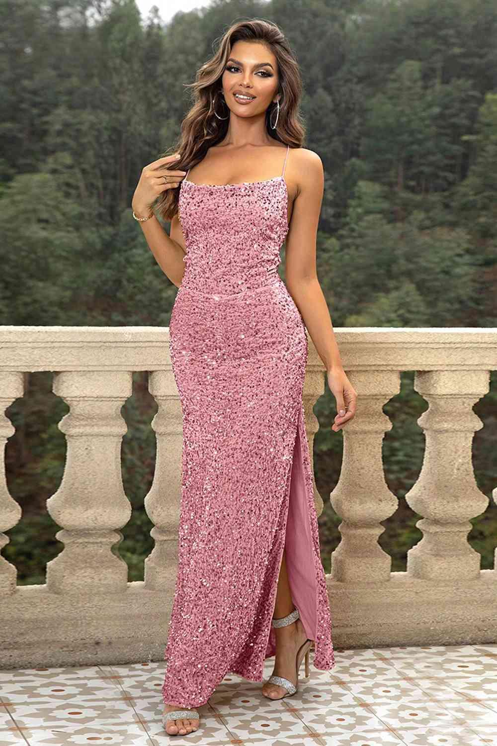 Sequin Backless Split Maxi Dress Carauana Store