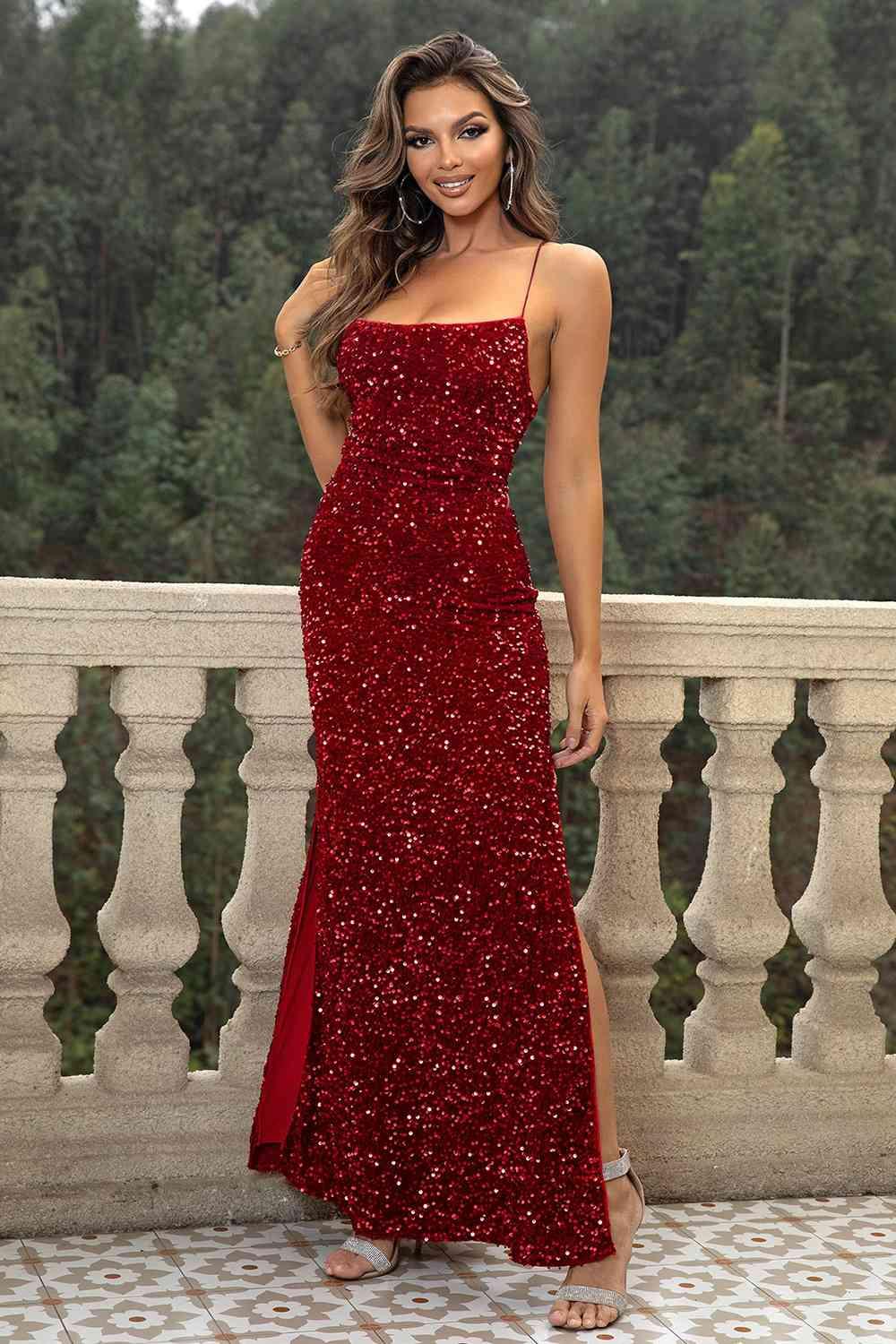 Sequin Backless Split Maxi Dress Carauana Store