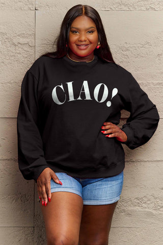 Simply Love Full Size CIAO!Round Neck Sweatshirt