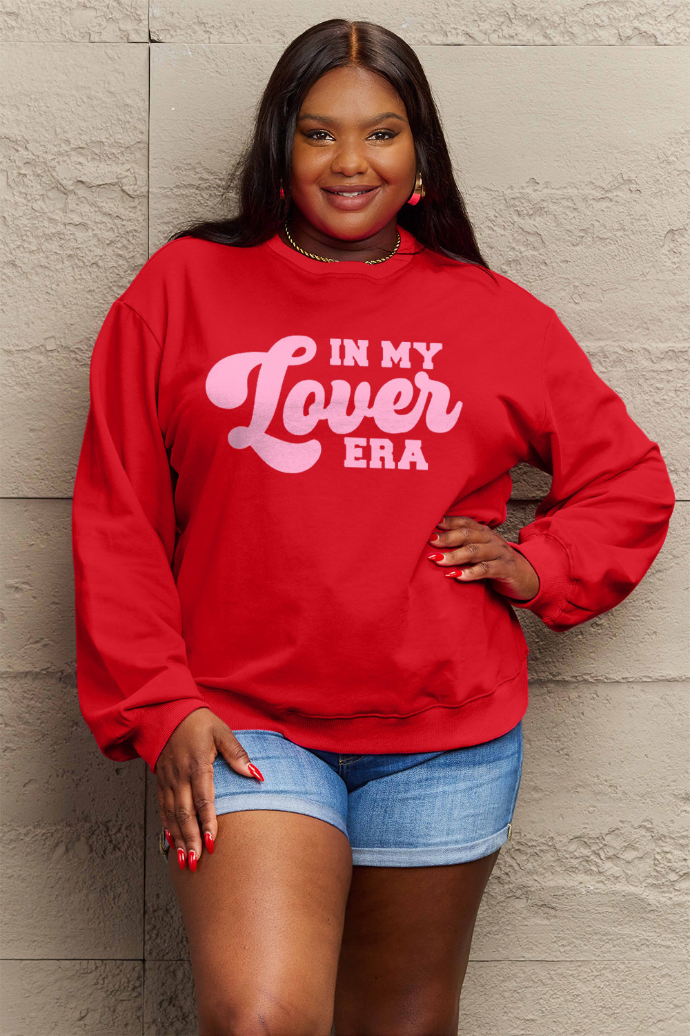 Simply Love Full Size IN MY LOVER ERA Round Neck Sweatshirt Carauana Store