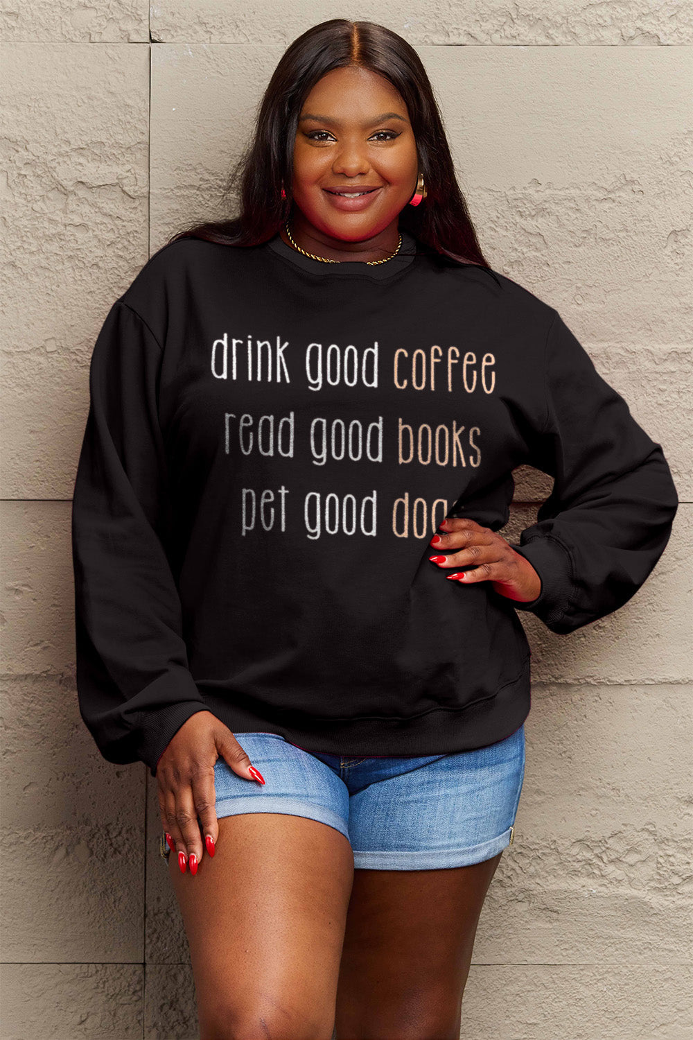 Simply Love Full Size Letter Graphic Round Neck Sweatshirt Carauana Store