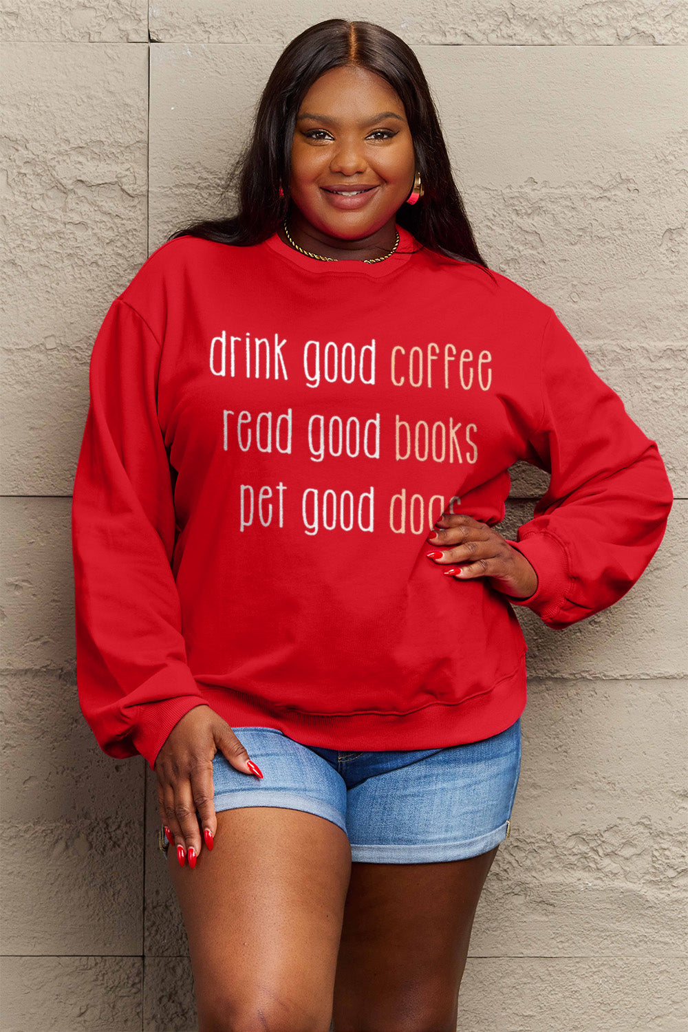 Simply Love Full Size Letter Graphic Round Neck Sweatshirt Carauana Store