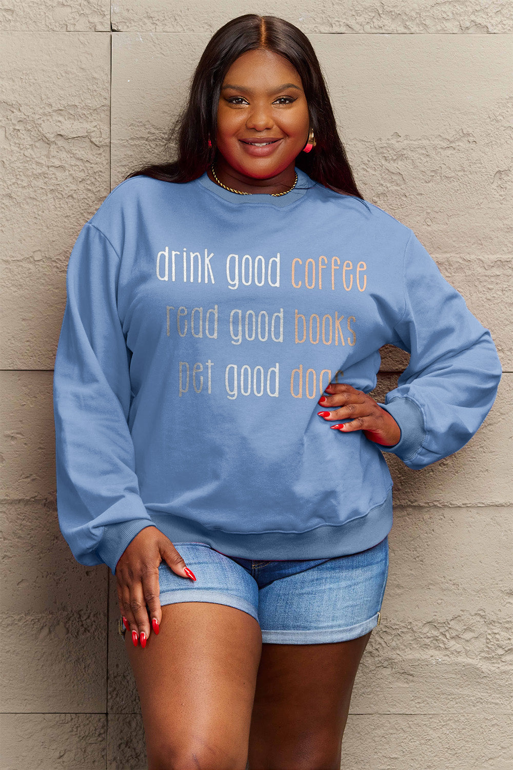Simply Love Full Size Letter Graphic Round Neck Sweatshirt Carauana Store