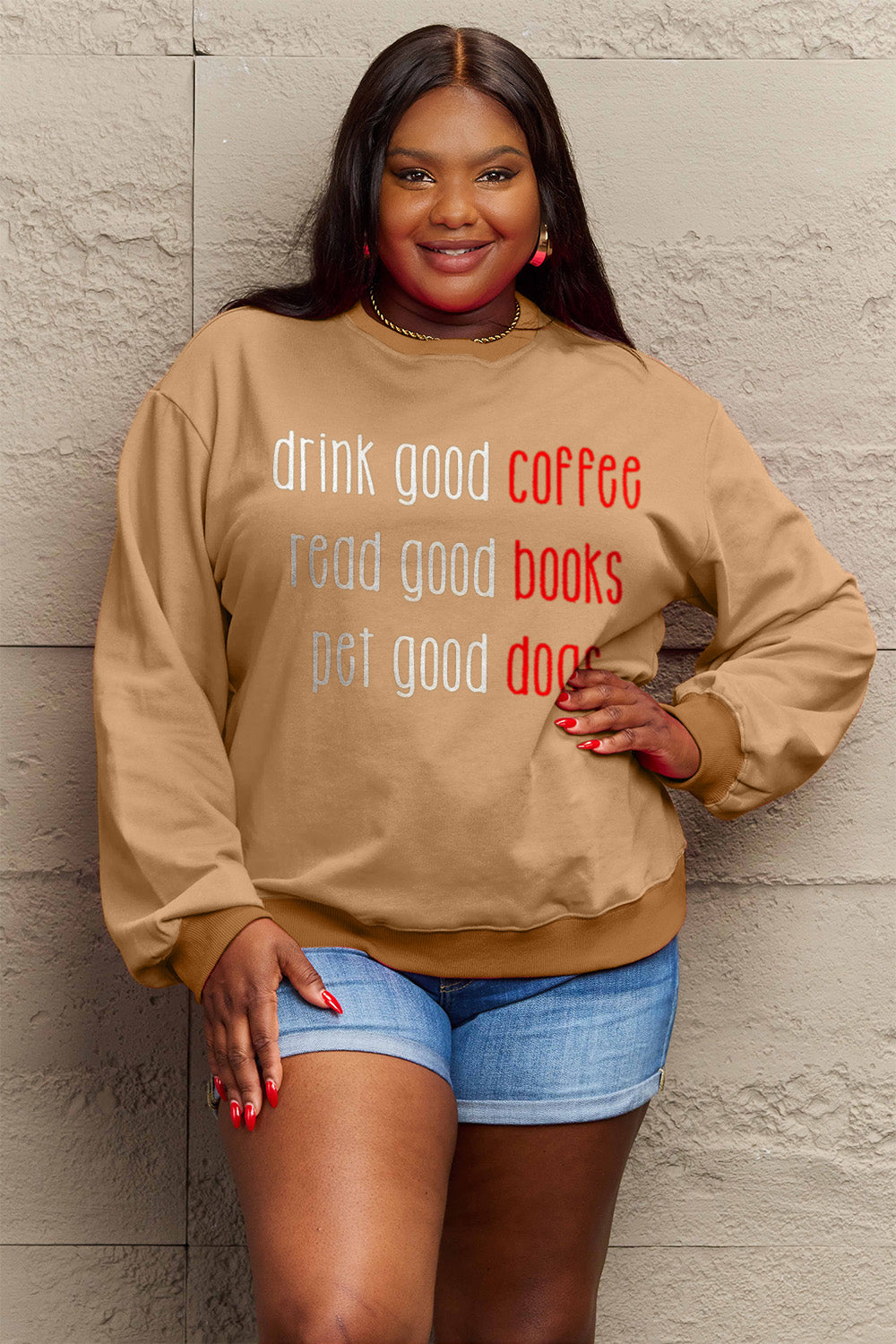 Simply Love Full Size Letter Graphic Round Neck Sweatshirt Carauana Store