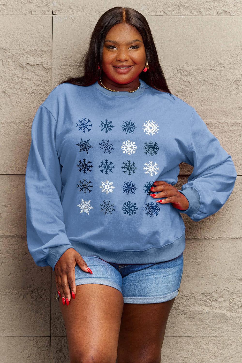 Simply Love Full Size Snowflakes Round Neck Sweatshirt Carauana Store