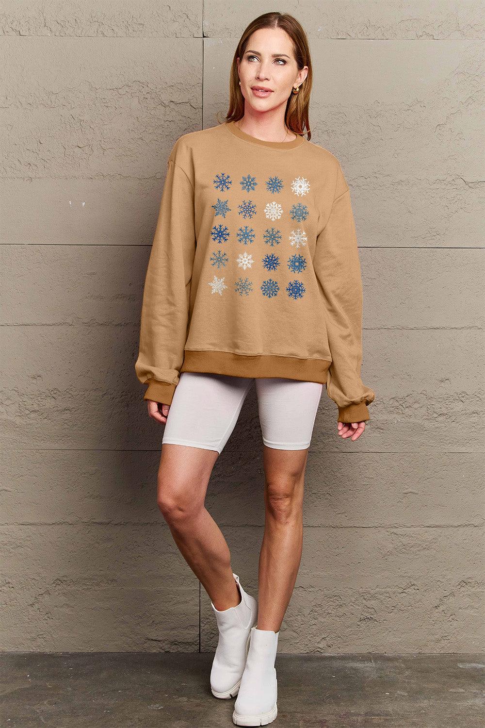Simply Love Full Size Snowflakes Round Neck Sweatshirt Carauana Store