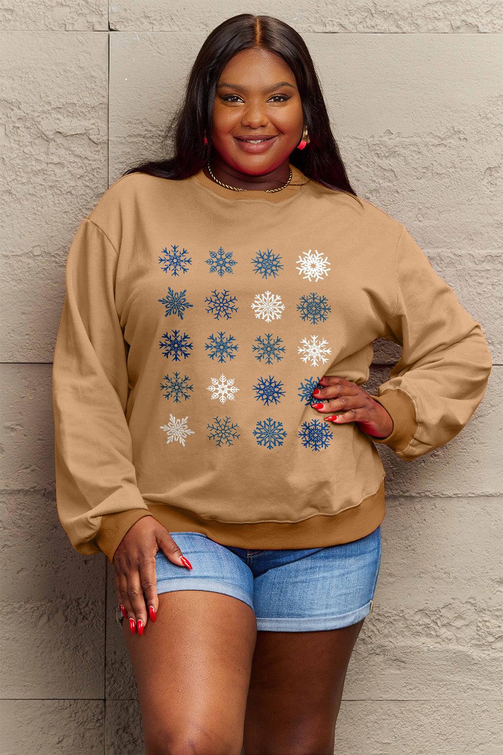 Simply Love Full Size Snowflakes Round Neck Sweatshirt Carauana Store