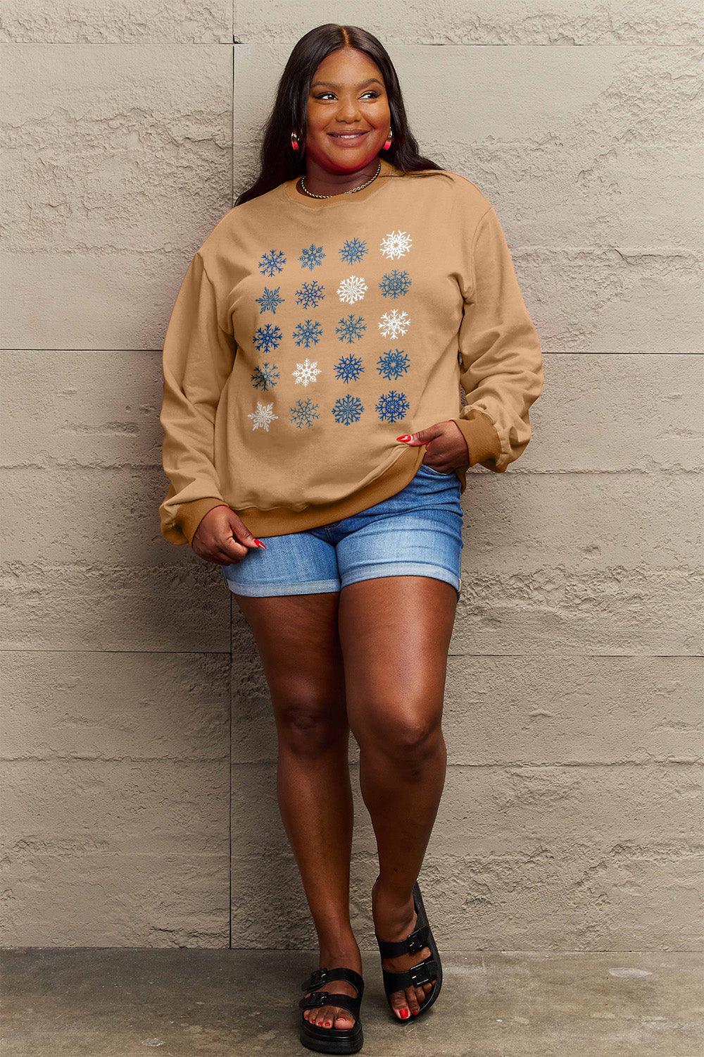 Simply Love Full Size Snowflakes Round Neck Sweatshirt Carauana Store
