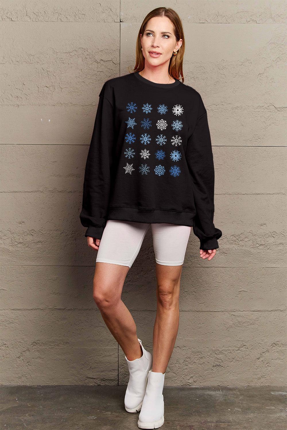 Simply Love Full Size Snowflakes Round Neck Sweatshirt Carauana Store