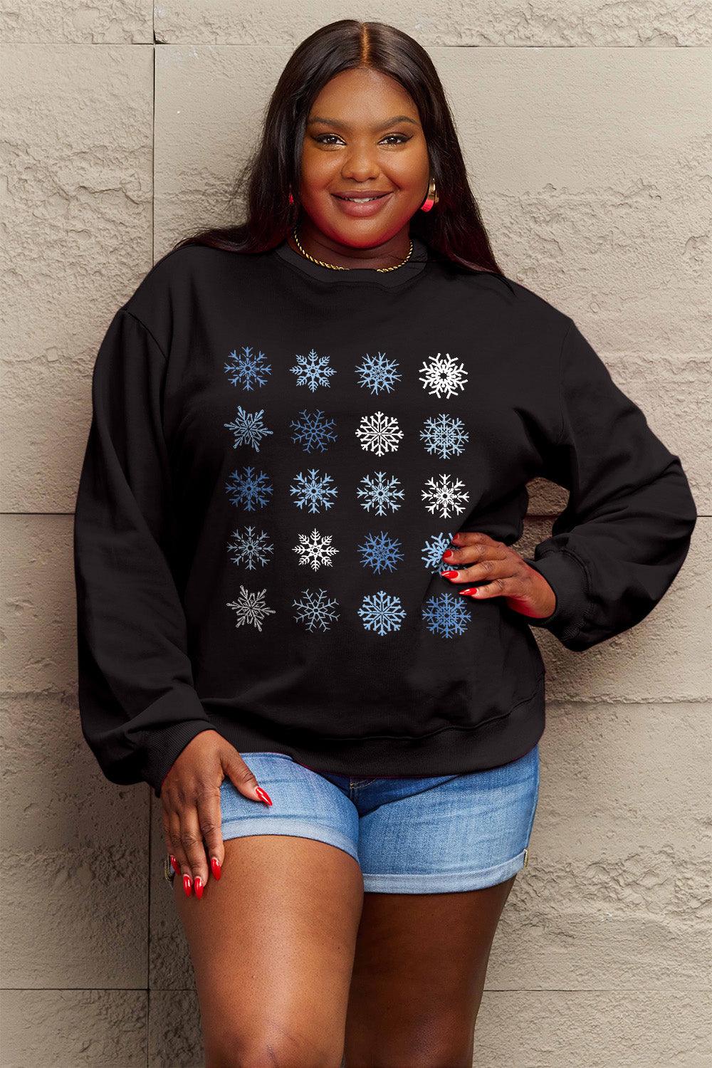 Simply Love Full Size Snowflakes Round Neck Sweatshirt Carauana Store