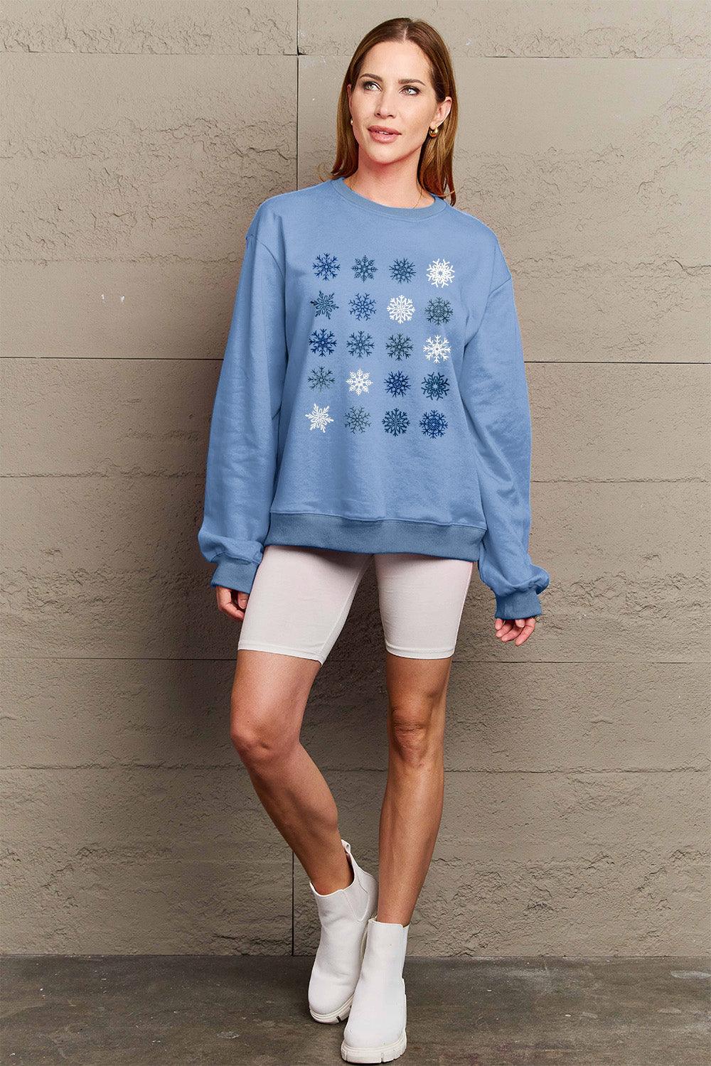 Simply Love Full Size Snowflakes Round Neck Sweatshirt Carauana Store