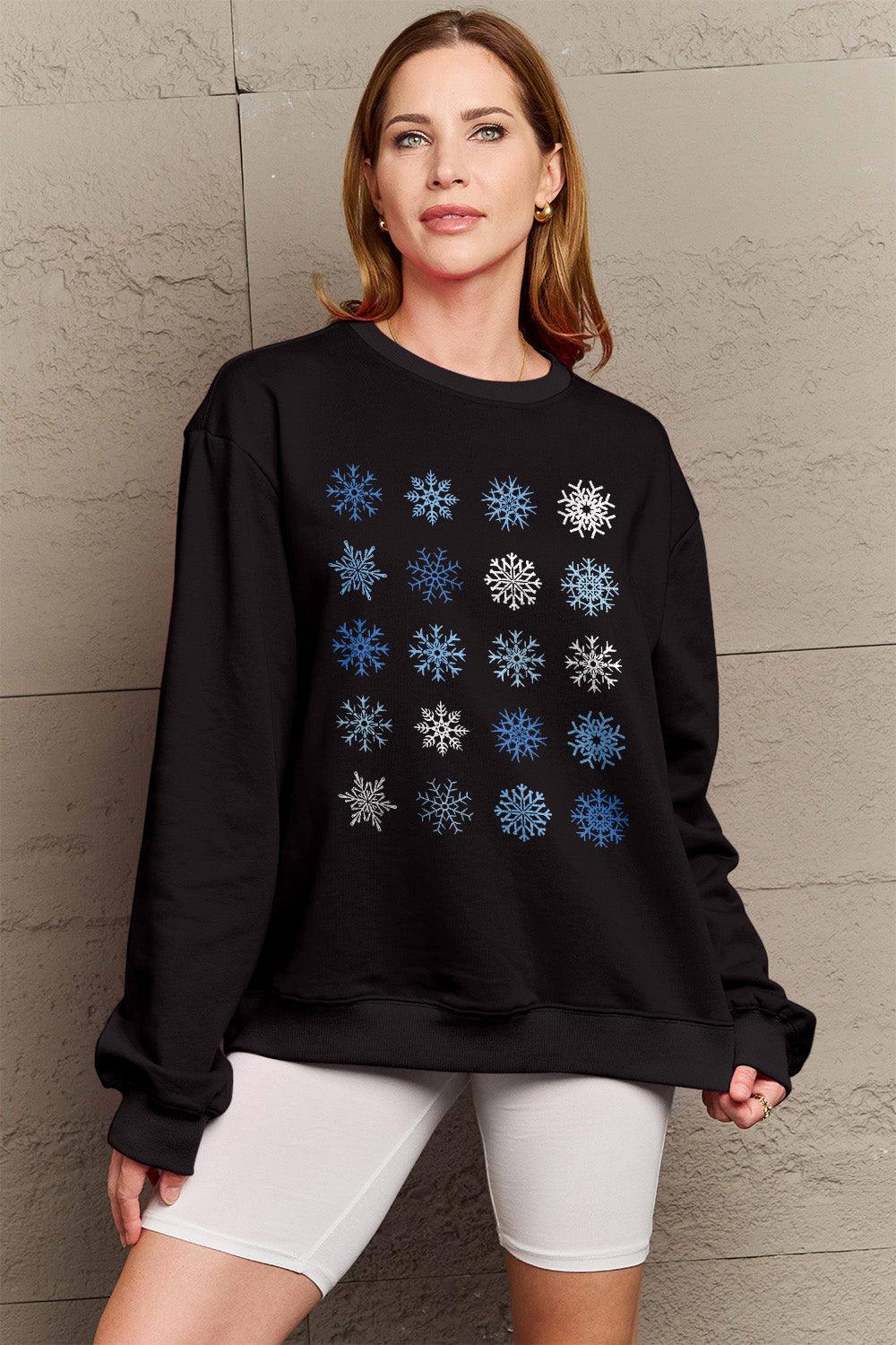 Simply Love Full Size Snowflakes Round Neck Sweatshirt Carauana Store