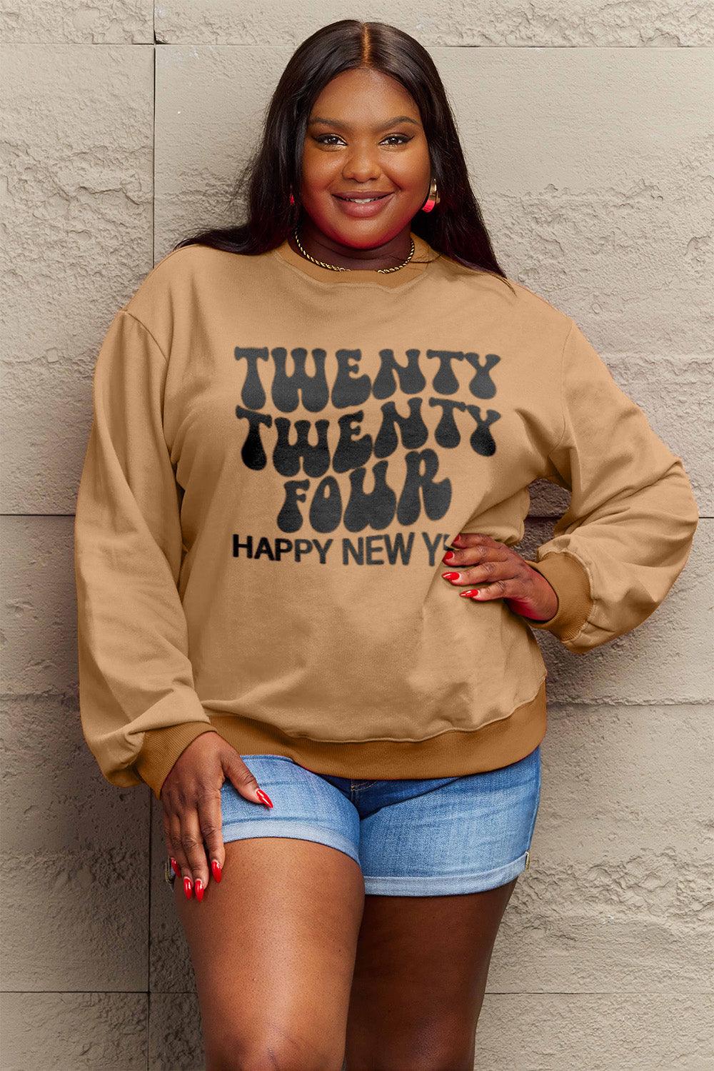 Simply Love Full Size TWENTY TWENTY FOUR HAPPY NEW YEAR Dropped Shoulder Sweatshirt Carauana Store