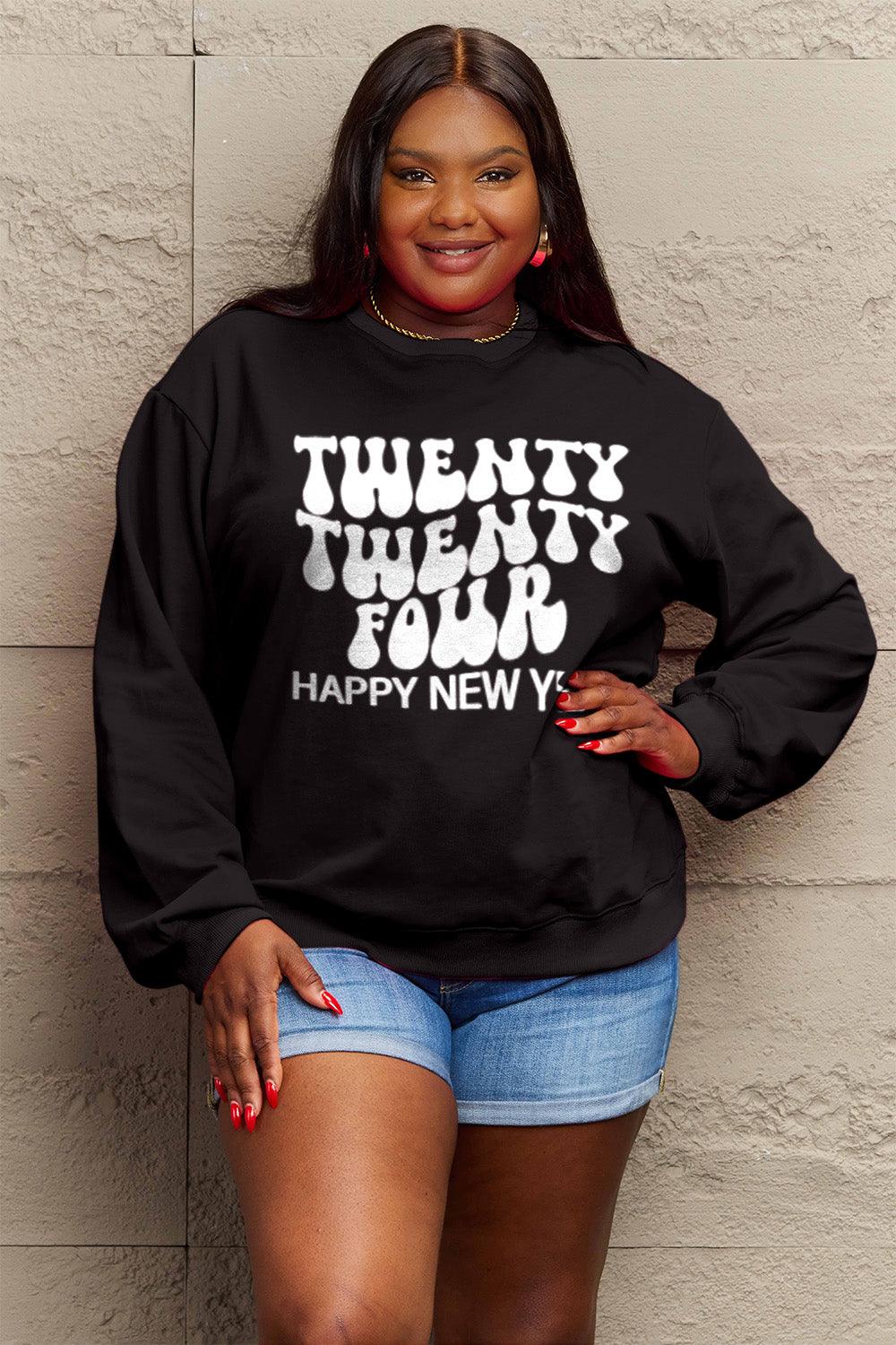 Simply Love Full Size TWENTY TWENTY FOUR HAPPY NEW YEAR Dropped Shoulder Sweatshirt Carauana Store