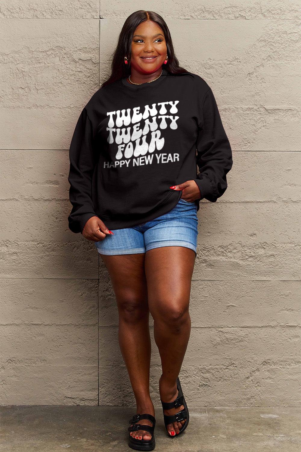 Simply Love Full Size TWENTY TWENTY FOUR HAPPY NEW YEAR Dropped Shoulder Sweatshirt Carauana Store