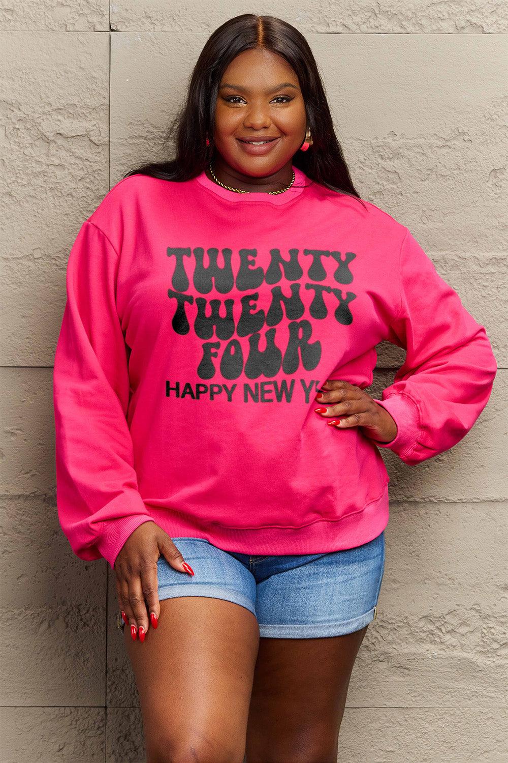 Simply Love Full Size TWENTY TWENTY FOUR HAPPY NEW YEAR Dropped Shoulder Sweatshirt Carauana Store