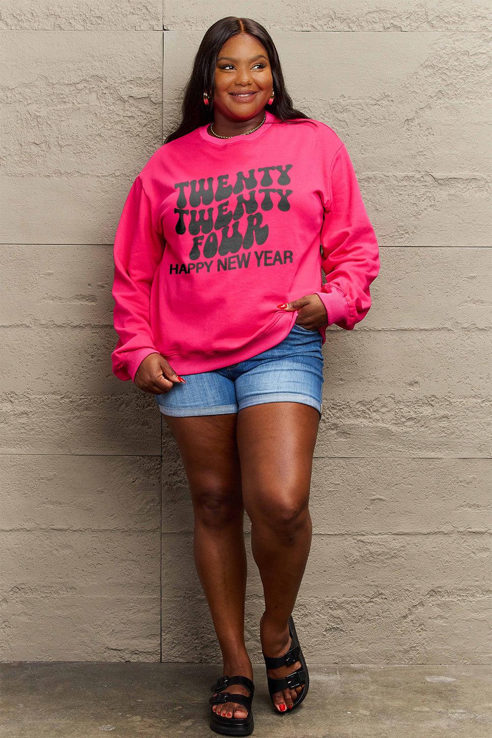 Simply Love Full Size TWENTY TWENTY FOUR HAPPY NEW YEAR Dropped Shoulder Sweatshirt Carauana Store